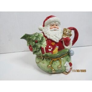 Charming Santa Claus Christmas Teapot with Teddy Bear and Toys Gift Bag Ceramic